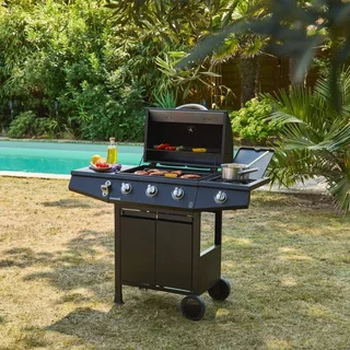 Barbecue gaz 3 brûleurs avec feu latéral et thermomètre intégré