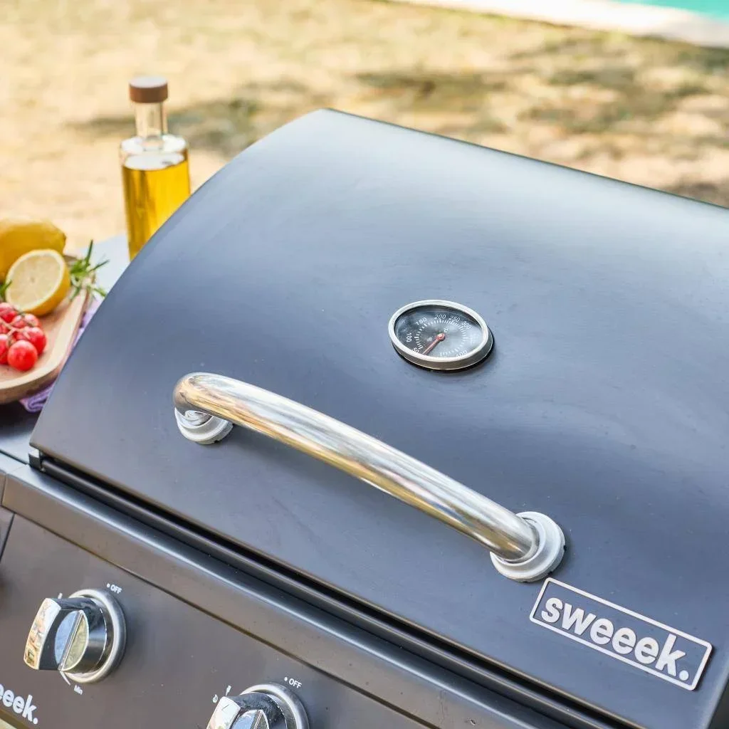 Barbecue gaz 3 brûleurs avec feu latéral et thermomètre intégré
