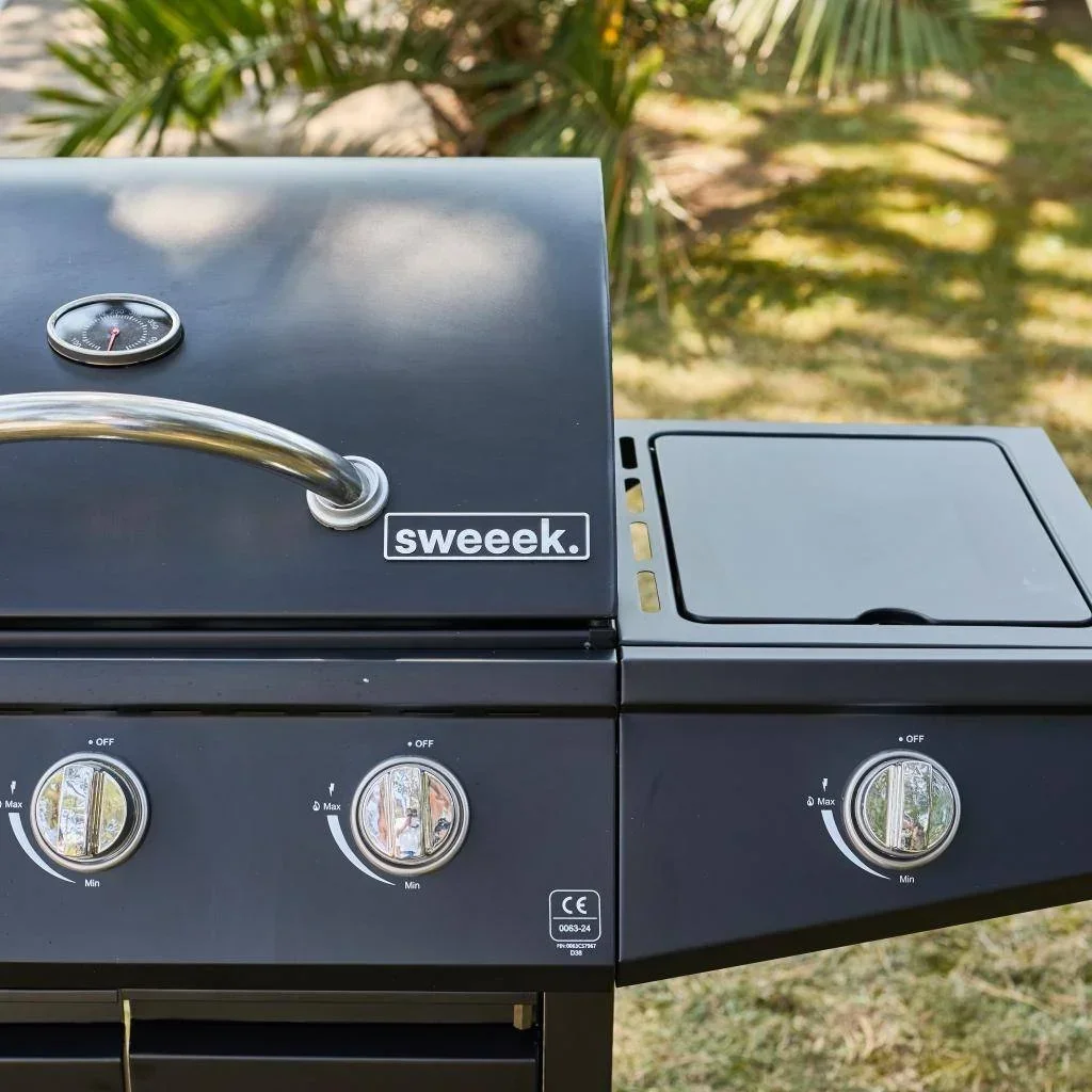 Barbecue gaz 3 brûleurs avec feu latéral et thermomètre intégré