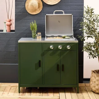 Barbecue gaz 3 brûleurs sur pied avec thermomètre et rangement