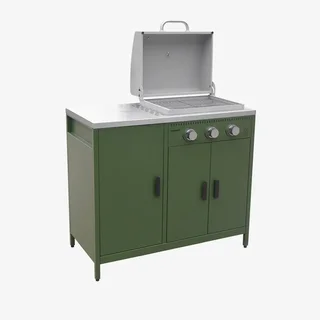 Barbecue gaz 3 brûleurs sur pied avec thermomètre et rangement