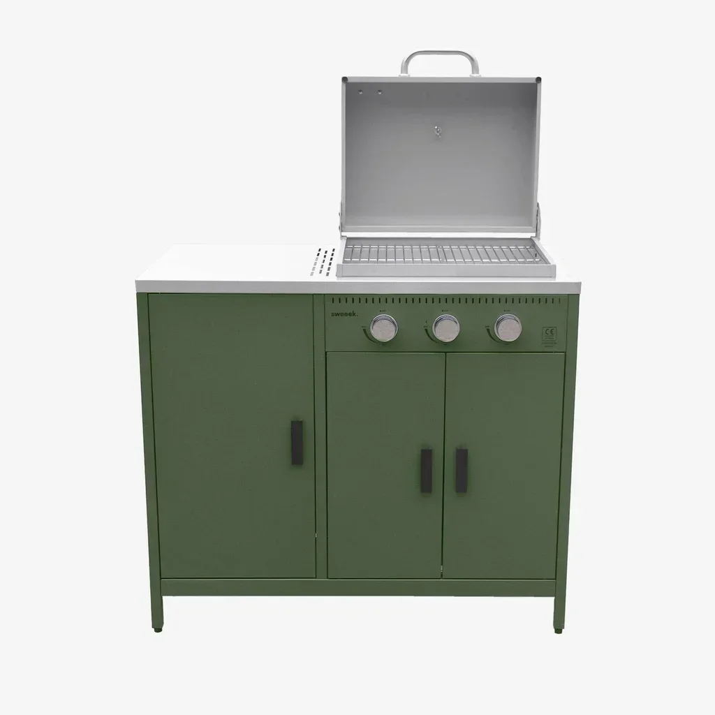 Barbecue gaz 3 brûleurs sur pied avec thermomètre et rangement