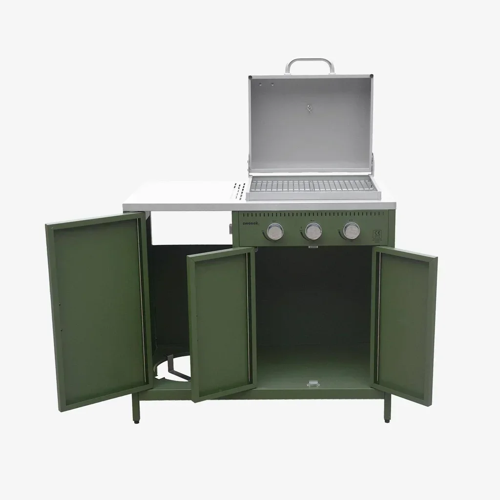Barbecue gaz 3 brûleurs sur pied avec thermomètre et rangement