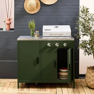 Barbecue gaz 3 brûleurs sur pied avec thermomètre et rangement