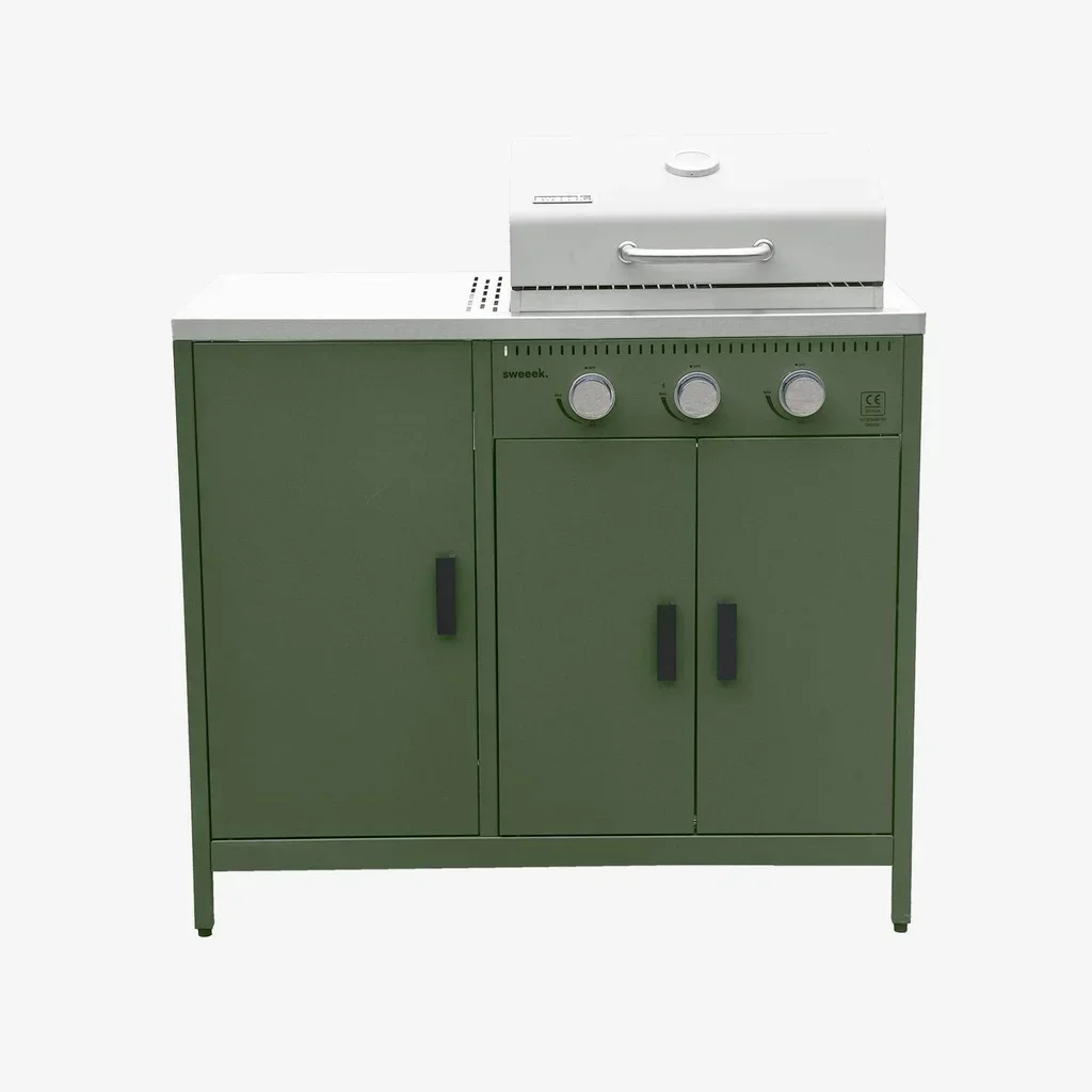 Barbecue gaz 3 brûleurs sur pied avec thermomètre et rangement