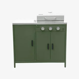 Barbecue gaz 3 brûleurs sur pied avec thermomètre et rangement