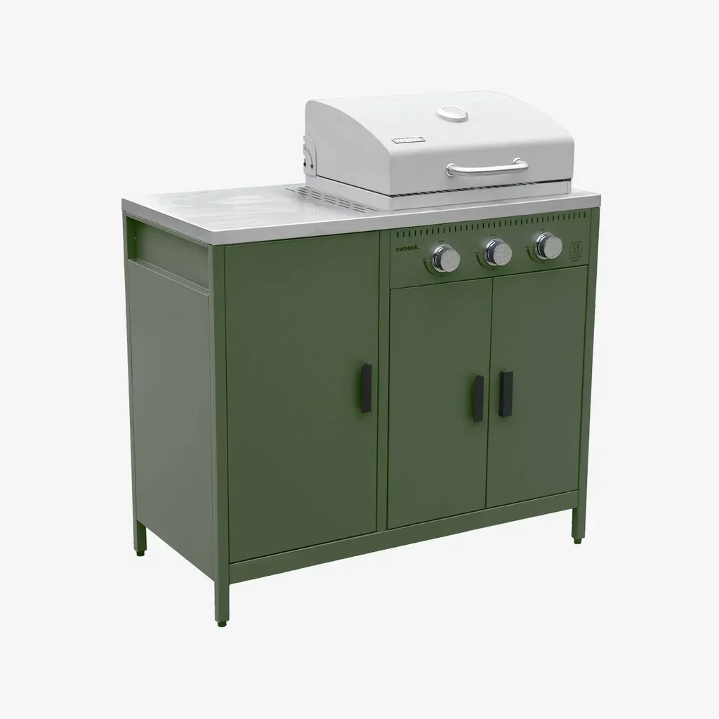 Barbecue gaz 3 brûleurs sur pied avec thermomètre et rangement