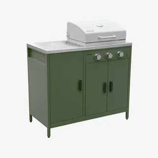 Barbecue gaz 3 brûleurs sur pied avec thermomètre et rangement