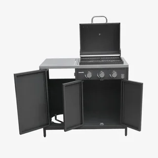 Barbecue gaz 3 brûleurs sur pied avec rangement et thermomètre