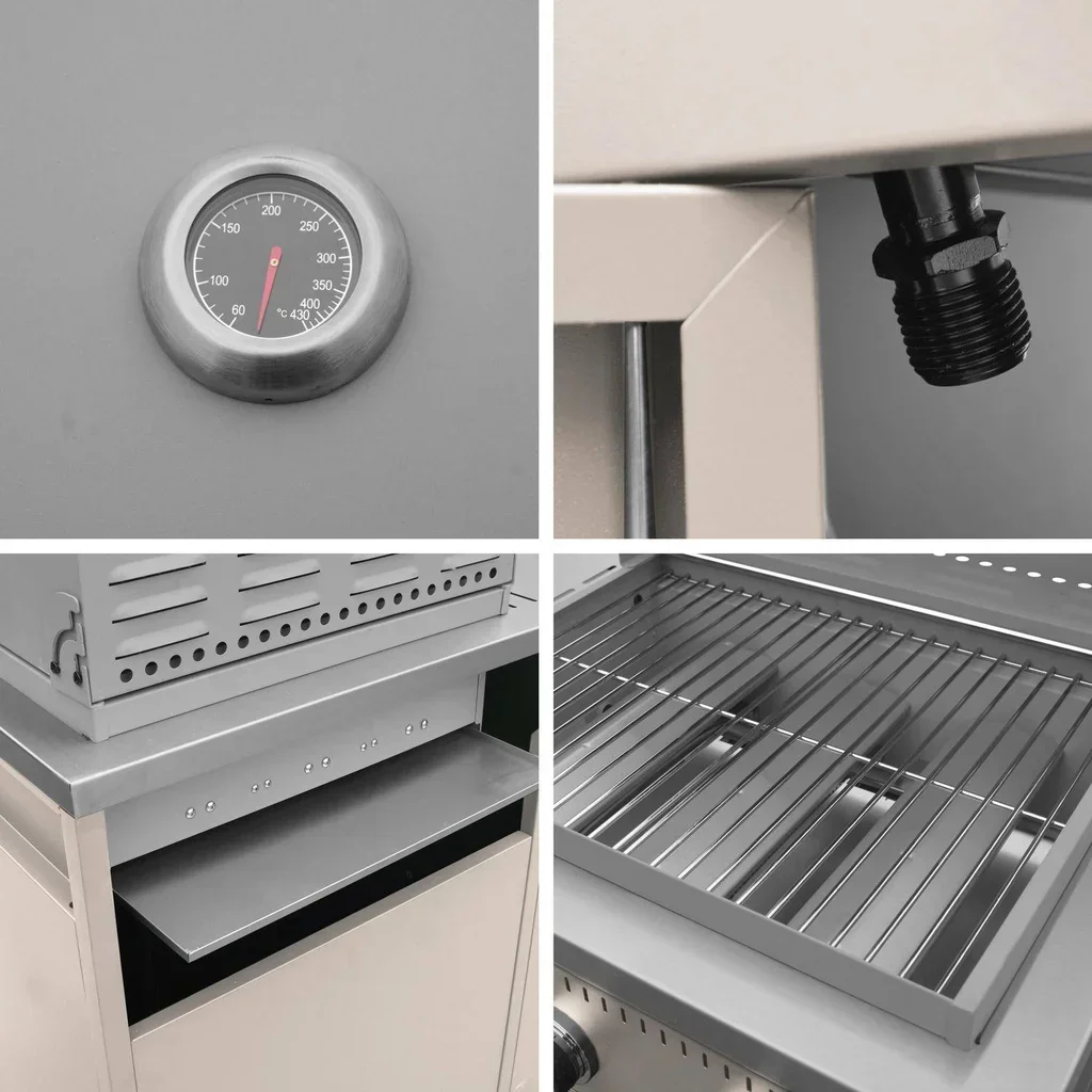 Barbecue gaz 3 brûleurs sur pied avec rangement et thermomètre intégré
