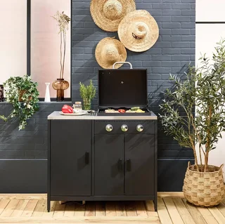 Barbecue gaz 3 brûleurs sur pied avec rangement et thermomètre