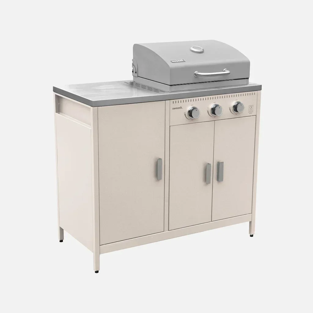 Barbecue gaz 3 brûleurs sur pied avec rangement et thermomètre intégré
