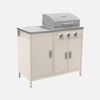 Barbecue gaz 3 brûleurs sur pied avec rangement et thermomètre intégré