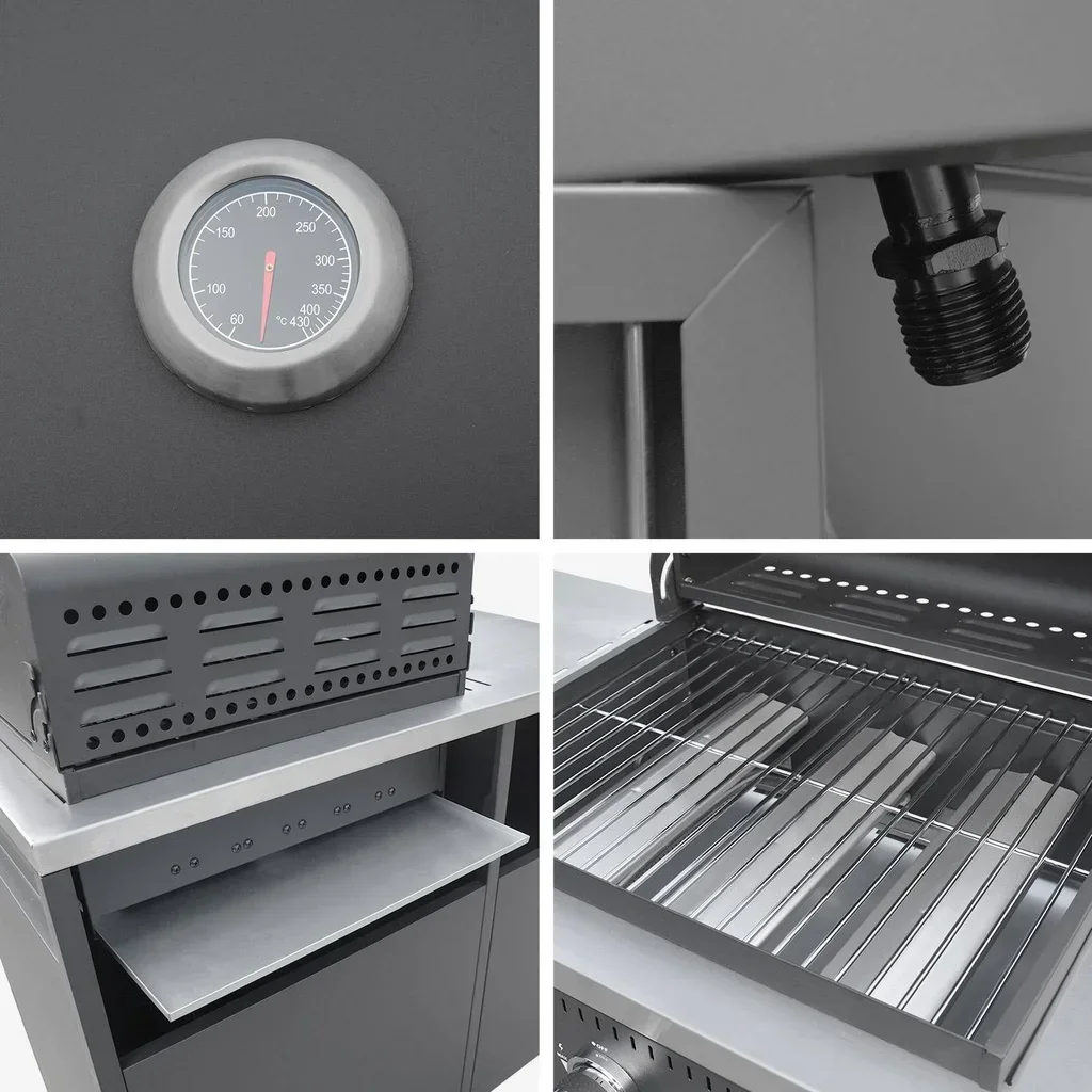 Barbecue gaz 3 brûleurs sur pied avec rangement et thermomètre