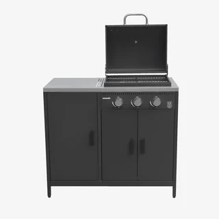 Barbecue gaz 3 brûleurs sur pied avec rangement et thermomètre