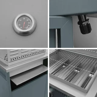 Barbecue gaz 3 brûleurs inox sur pied avec rangement et thermomètre intégré