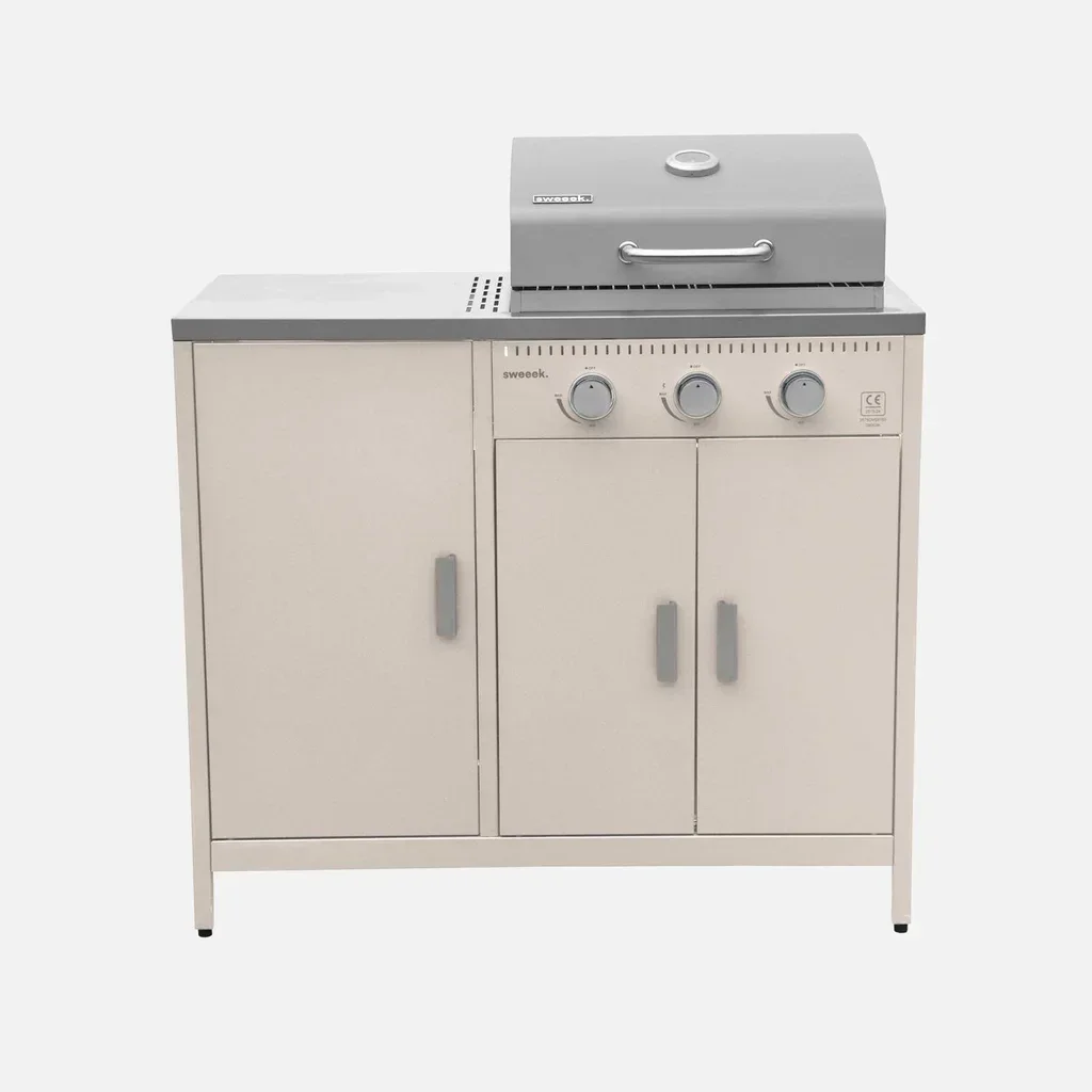 Barbecue gaz 3 brûleurs sur pied avec rangement et thermomètre intégré