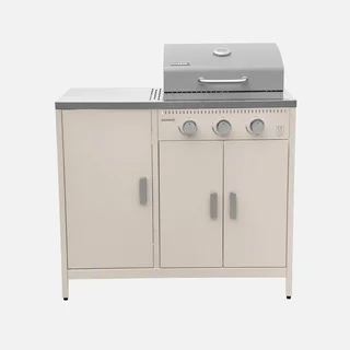 Barbecue gaz 3 brûleurs sur pied avec rangement et thermomètre intégré