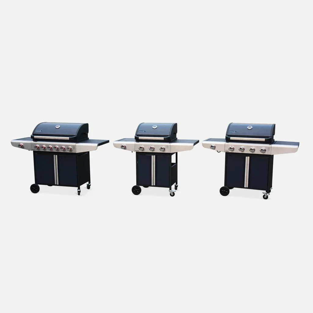 Barbecue à gaz 3 feux avec réchaud latéral Bazin 3 en acier inoxydable