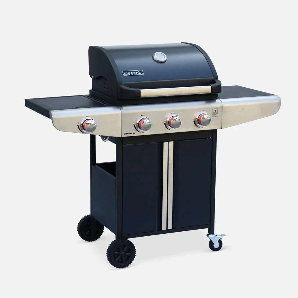Barbecue à gaz 3 feux avec réchaud latéral Bazin 3 en acier inoxydable