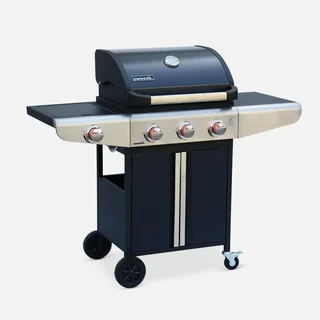 Barbecue à gaz 3 feux avec réchaud latéral Bazin 3 en acier inoxydable