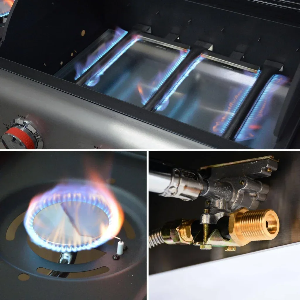 Barbecue à gaz 3 feux avec réchaud latéral Bazin 3 en acier inoxydable