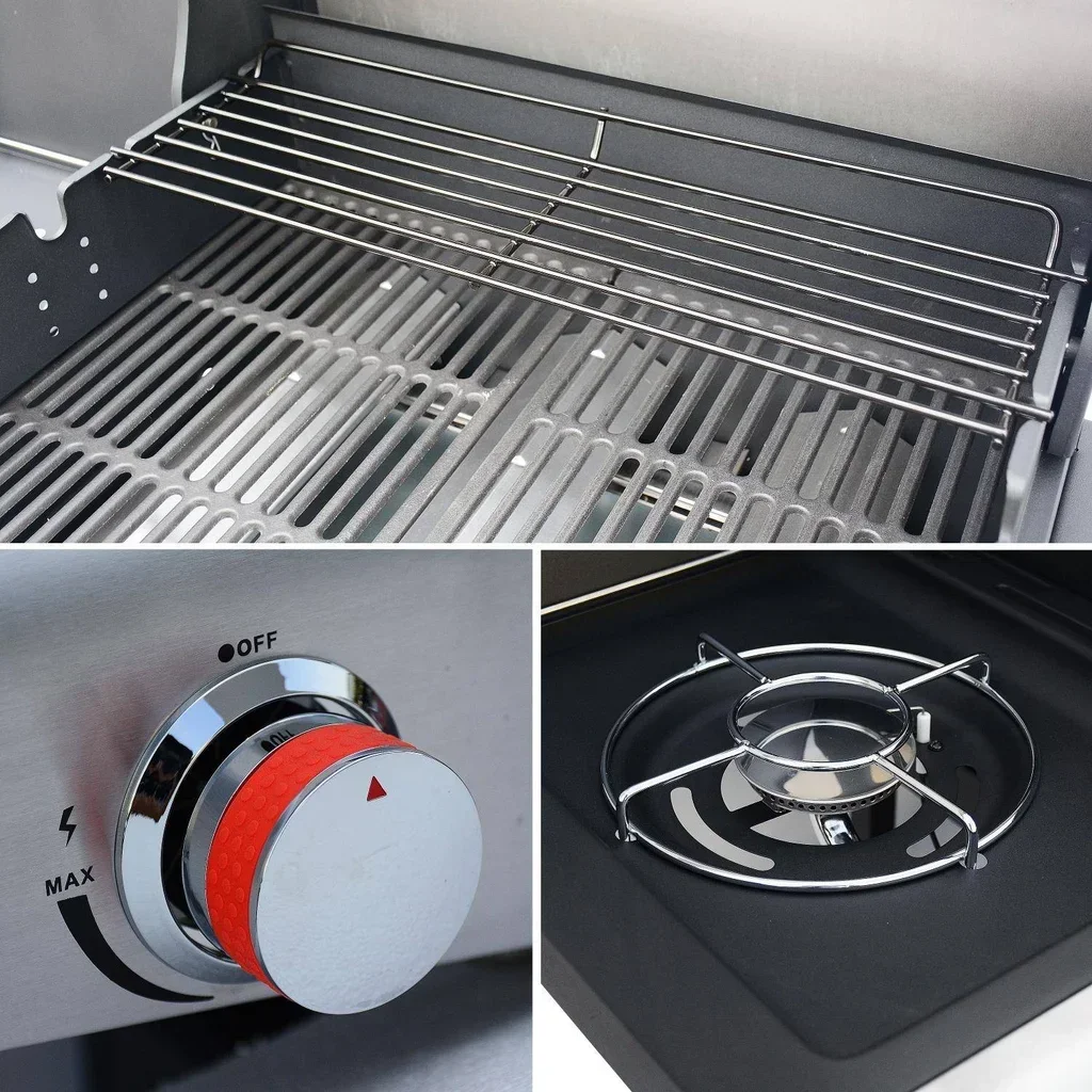Barbecue à gaz 3 feux avec réchaud latéral Bazin 3 en acier inoxydable