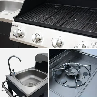 Barbecue gaz 4 brûleurs cuisine extérieure complète avec évier et housse