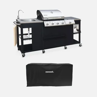 Barbecue gaz 4 brûleurs cuisine extérieure complète avec évier et housse