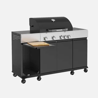 Barbecue gaz 4 brûleurs avec réchaud latéral, thermomètre et tablettes