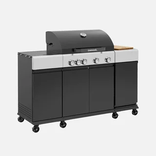 Barbecue gaz 4 brûleurs avec réchaud latéral, thermomètre et tablettes