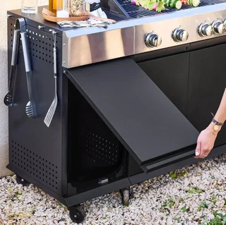 Barbecue gaz 4 brûleurs avec réchaud latéral, thermomètre et tablettes
