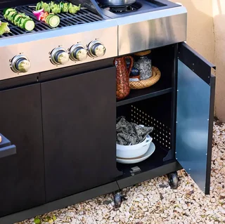 Barbecue gaz 4 brûleurs avec réchaud latéral, thermomètre et tablettes