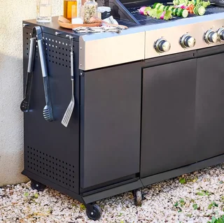 Barbecue gaz 4 brûleurs avec réchaud latéral, thermomètre et tablettes