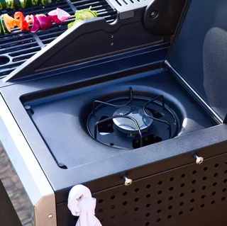 Barbecue gaz 4 brûleurs avec réchaud latéral, thermomètre et tablettes