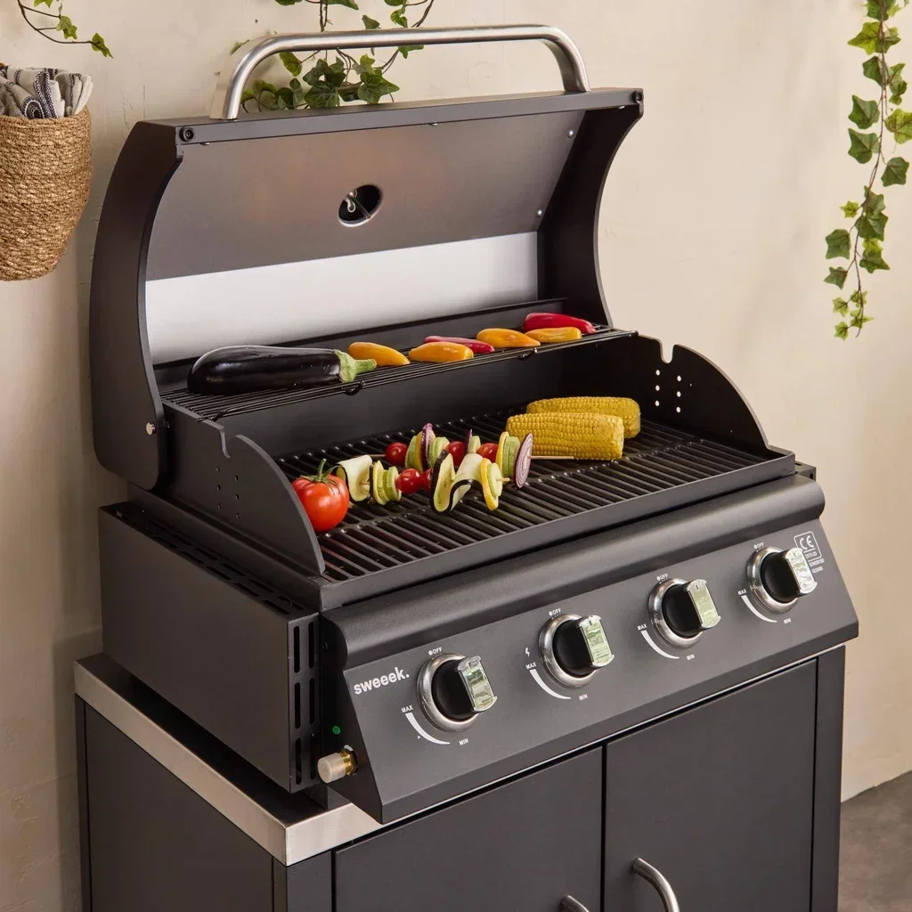 Barbecue gaz 4 brûleurs sur pied avec thermomètre intégré Grimaud