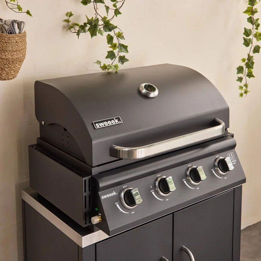 Barbecue gaz 4 brûleurs sur pied avec thermomètre intégré Grimaud