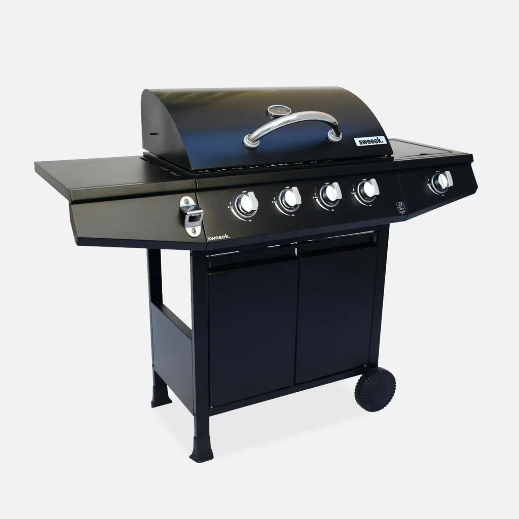 Barbecue gaz 4 feux avec réchaud latéral et thermomètre intégré