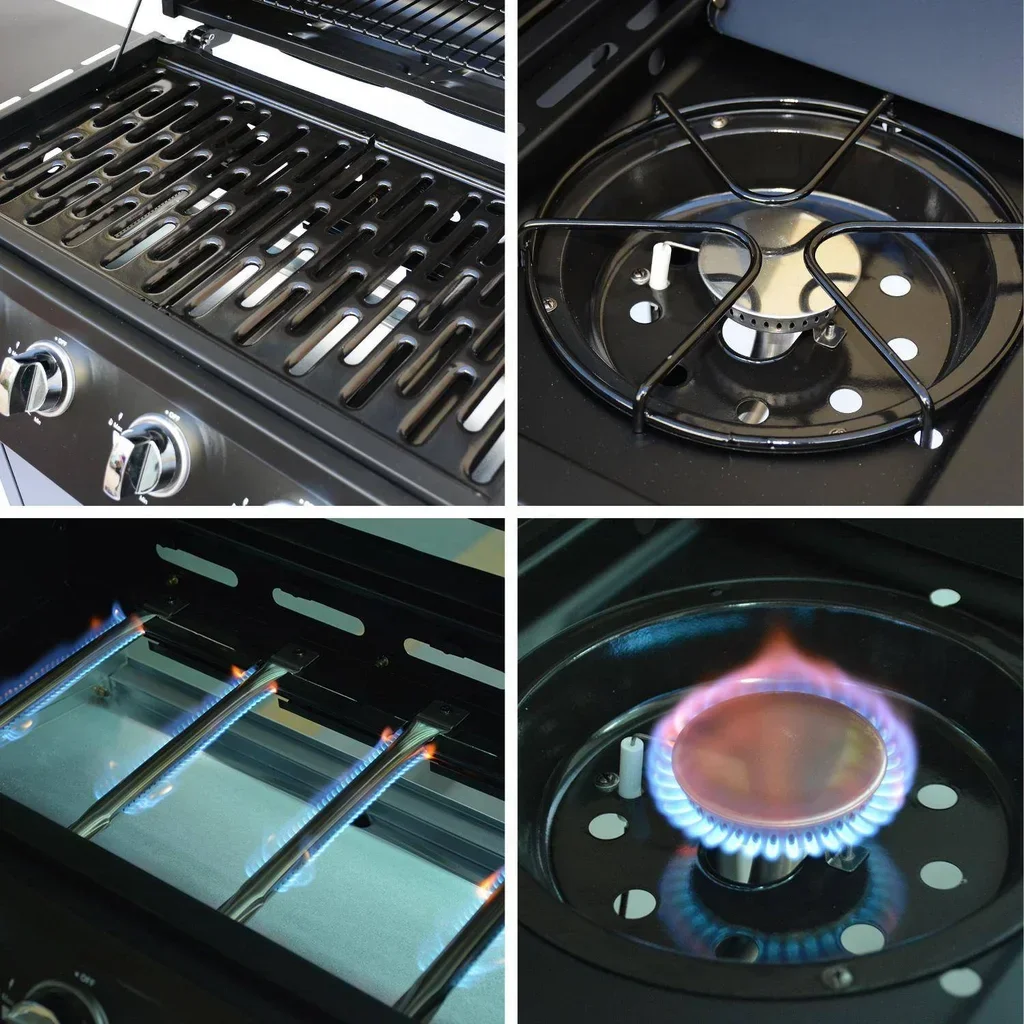 Barbecue gaz 4 brûleurs avec réchaud latéral et housse de protection