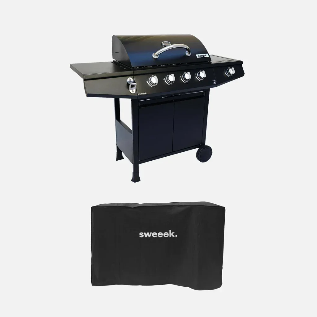Barbecue gaz 4 brûleurs avec réchaud latéral et housse de protection