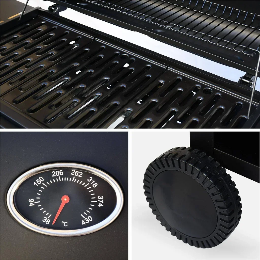 Barbecue a gas Treville con 6 bruciatori, bruciatore laterale, termometro e copertura