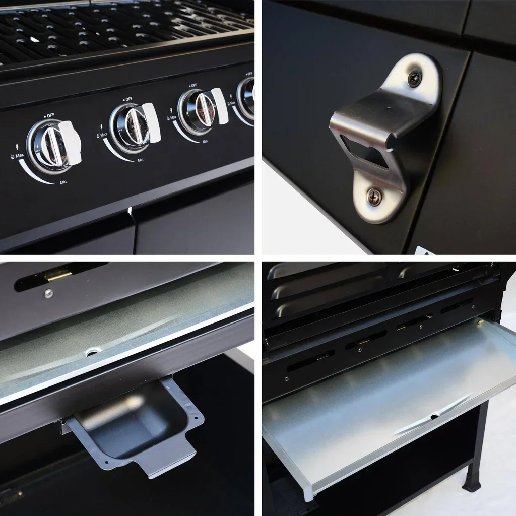 Barbecue a gas Treville con 6 bruciatori, bruciatore laterale, termometro e copertura