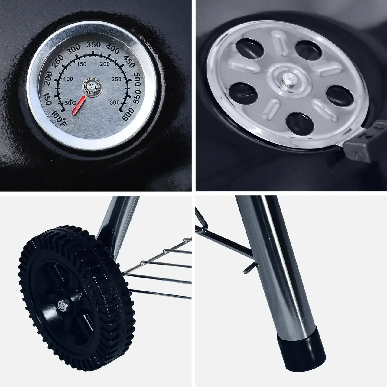 Barbecue sphérique charbon Ø57cm grill fumoir roulettes cheminée allumage rapide