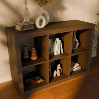 Librería 2 Niveles 6 Compartimentos Madera Mango Diseño Contemporáneo Salón Oficina