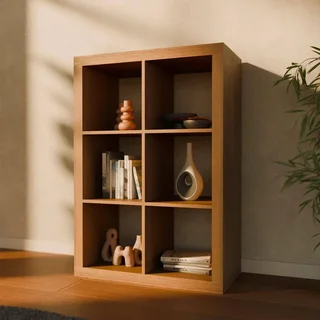 Librería 2 niveles 6 compartimentos madera mango diseño contemporáneo