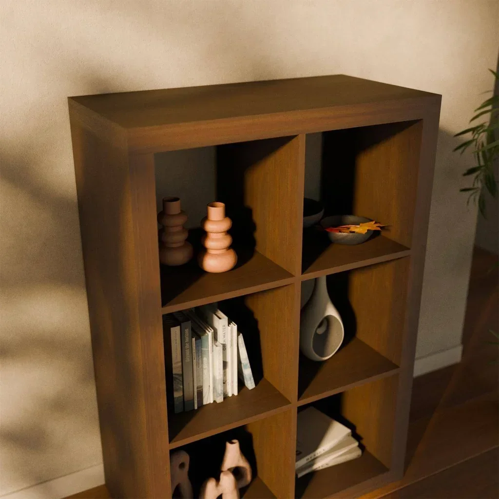 Librería 2 Niveles 6 Compartimentos Madera Mango Diseño Contemporáneo Salón Oficina