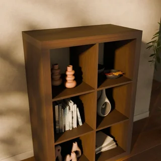 Librería 2 Niveles 6 Compartimentos Madera Mango Diseño Contemporáneo Salón Oficina