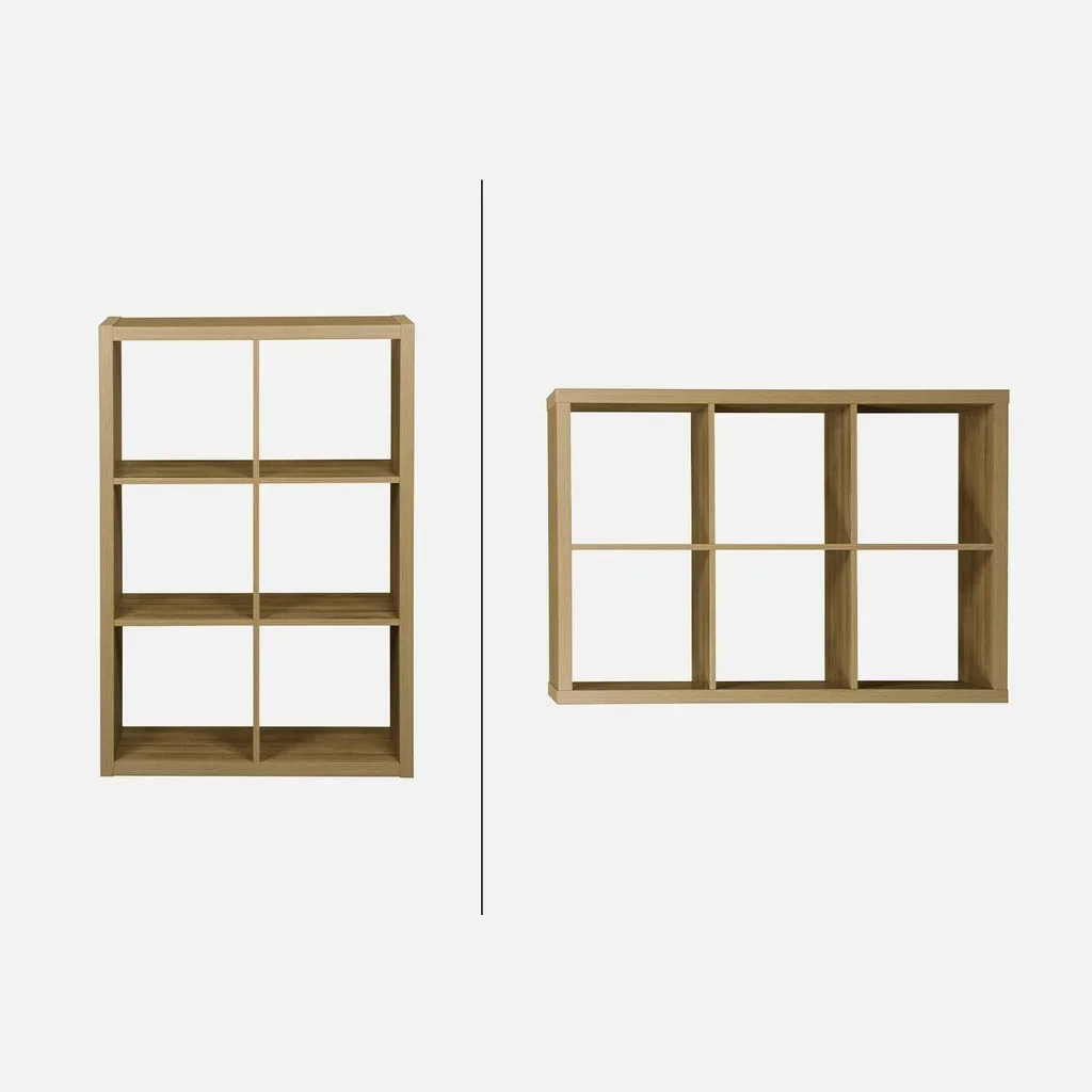 Librería 2 niveles 6 compartimentos madera mango diseño contemporáneo
