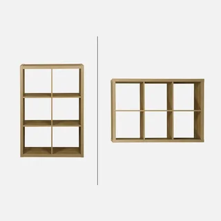 Librería 2 niveles 6 compartimentos madera mango diseño contemporáneo
