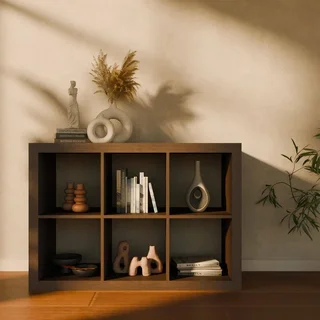 Librería 2 Niveles 6 Compartimentos Madera Mango Diseño Contemporáneo Salón Oficina